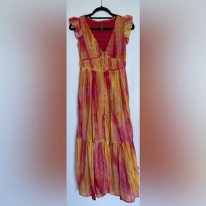 Anthropologie Yellow/Pink Maxi Dress